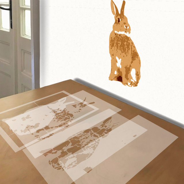 Rabbit stencil in 4 layers, simulated painting