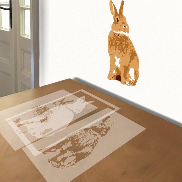 Rabbit stencil in 4 layers, simulated painting