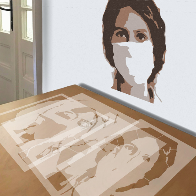 Woman Wearing Mask stencil in 4 layers, simulated painting