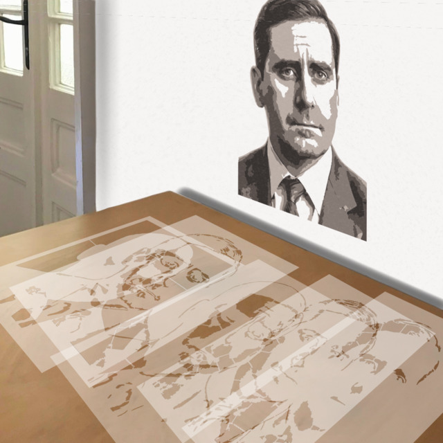 Michael Scott stencil in 5 layers, simulated painting