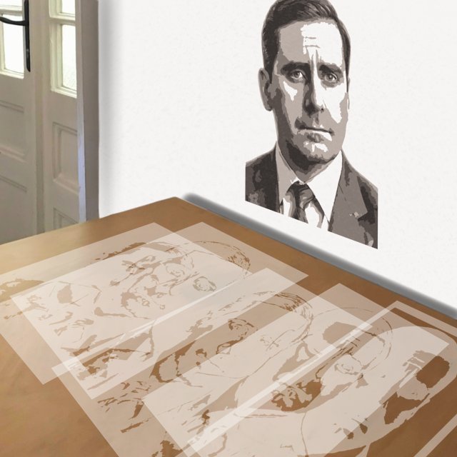 Michael Scott stencil in 5 layers, simulated painting