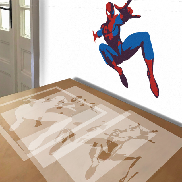 Spider-Man stencil in 4 layers, simulated painting