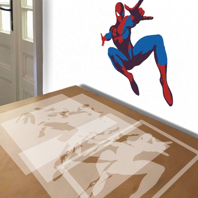 Spider-Man stencil in 4 layers, simulated painting