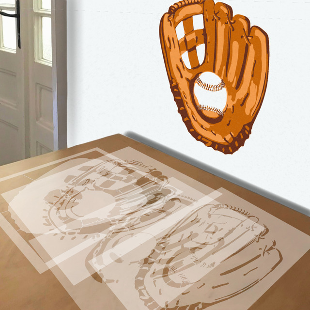 Baseball Mitt stencil in 4 layers, simulated painting
