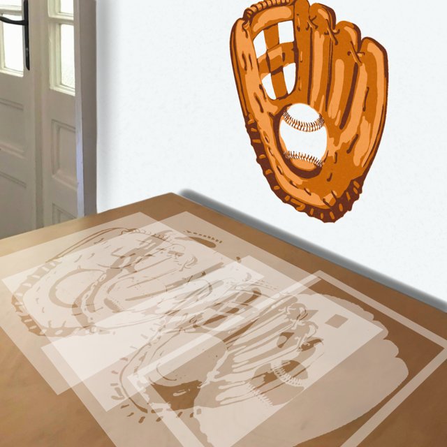 Baseball Mitt stencil in 4 layers, simulated painting