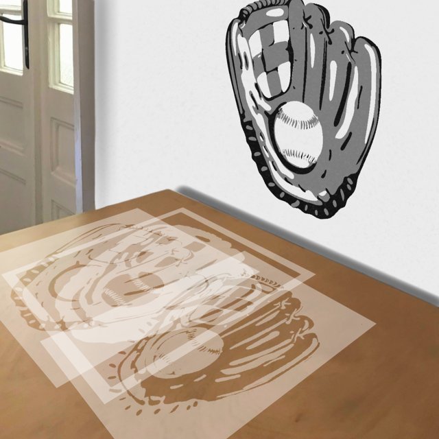 Baseball Mitt stencil in 3 layers, simulated painting