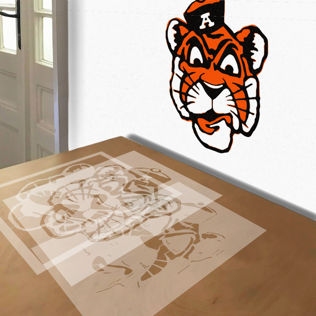Aubie stencil in 3 layers, simulated painting