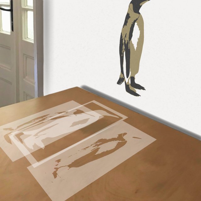 Penguin stencil in 3 layers, simulated painting