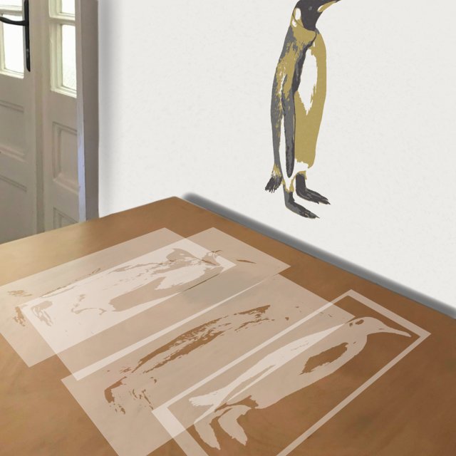 Penguin stencil in 4 layers, simulated painting