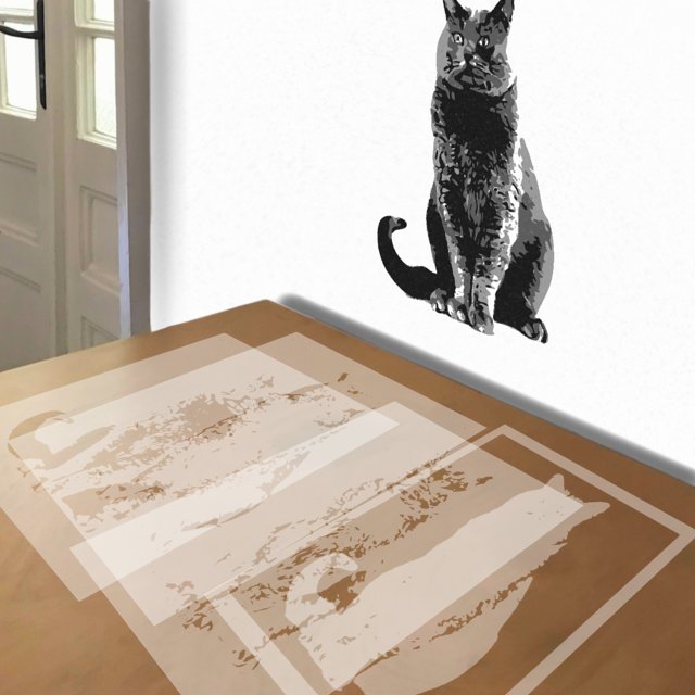 Cat stencil in 4 layers, simulated painting