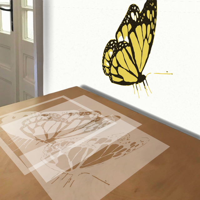 Butterfly stencil in 3 layers, simulated painting