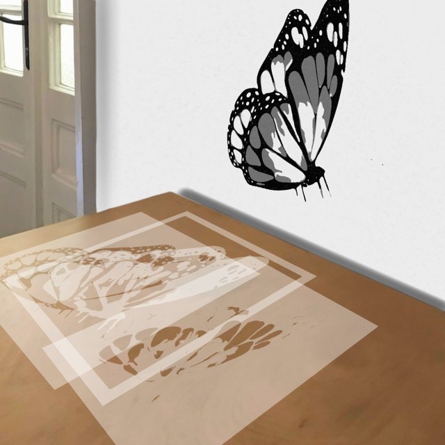 Butterfly stencil in 3 layers, simulated painting