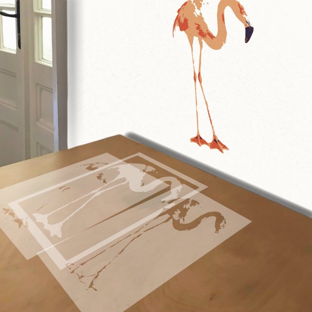 Flamingo stencil in 4 layers, simulated painting