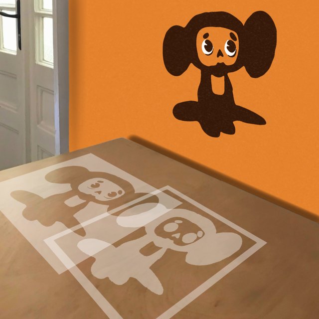 Cheburashka stencil in 3 layers, simulated painting