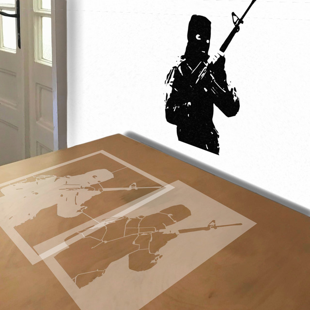 Shooter stencil in 2 layers, simulated painting