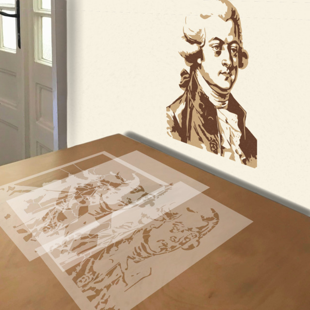 Mozart stencil in 3 layers, simulated painting