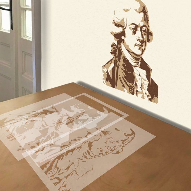 Mozart stencil in 3 layers, simulated painting