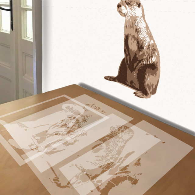 Otter stencil in 4 layers, simulated painting