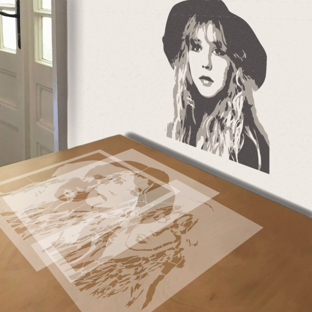 Stevie Nicks stencil in 3 layers, simulated painting