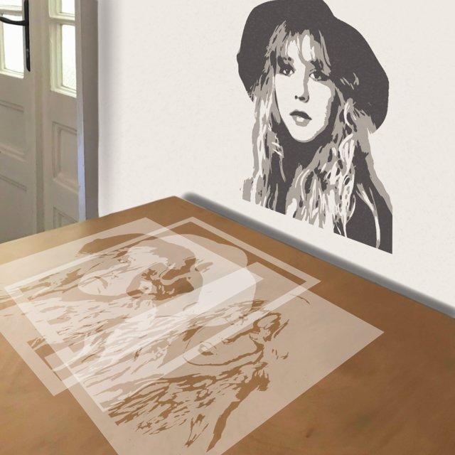 Stevie Nicks stencil in 3 layers, simulated painting