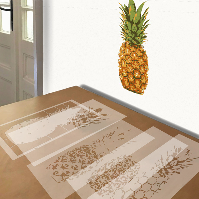 Pineapple stencil in 5 layers, simulated painting