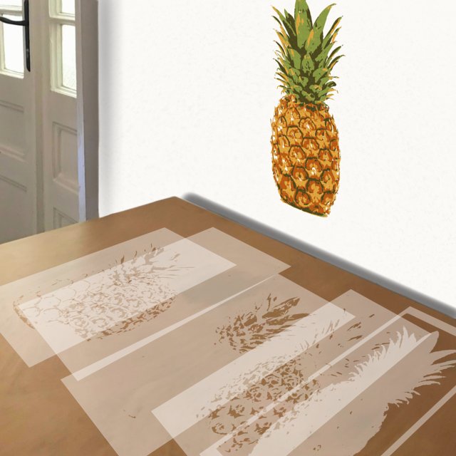 Pineapple stencil in 5 layers, simulated painting