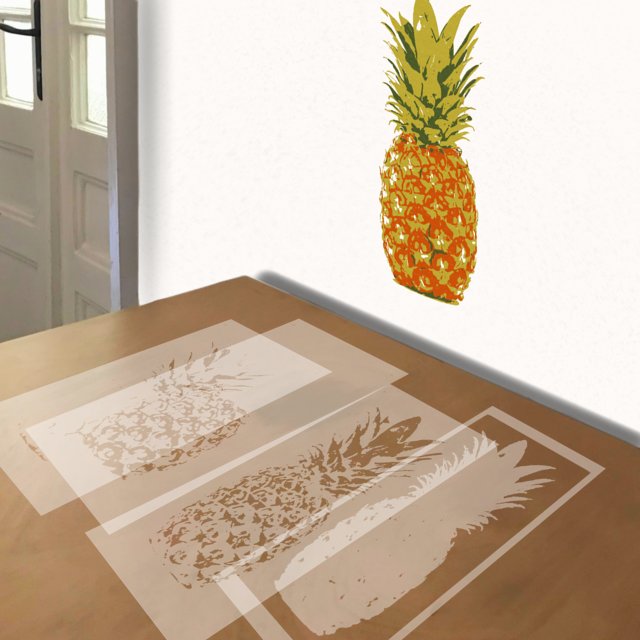 Pineapple stencil in 4 layers, simulated painting