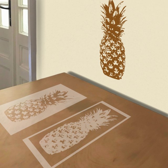 Pineapple stencil in 2 layers, simulated painting