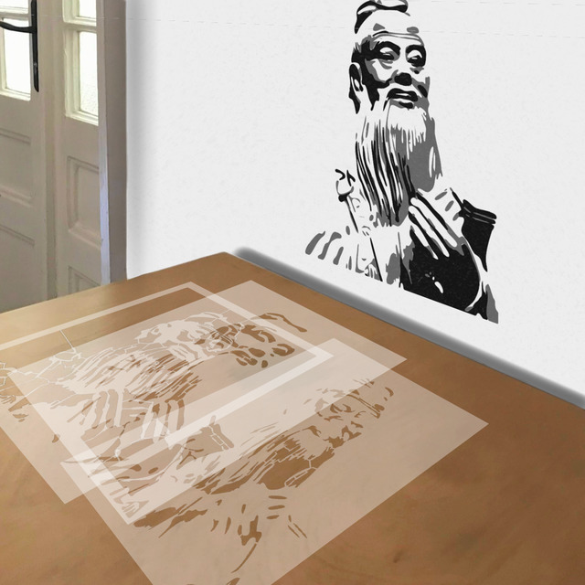 Confucius stencil in 3 layers, simulated painting