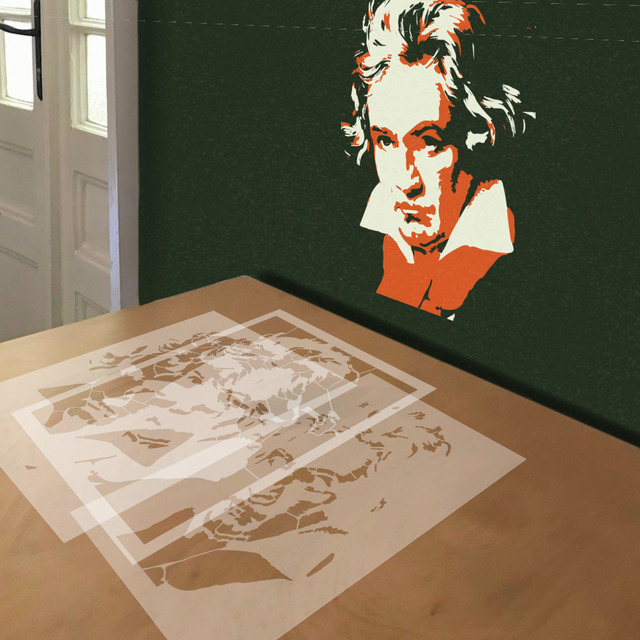 Ludwig van Beethoven stencil in 3 layers, simulated painting