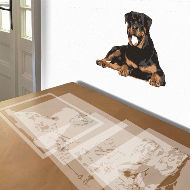 Rottweiler stencil in 5 layers, simulated painting