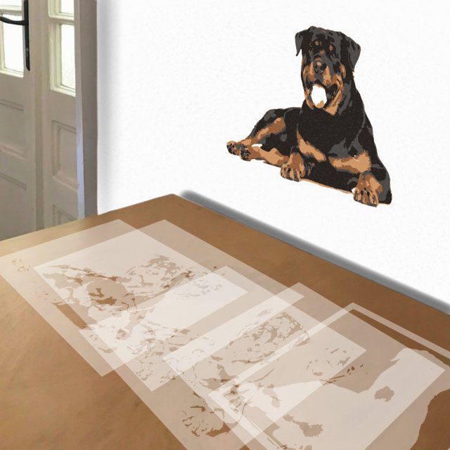 Rottweiler stencil in 5 layers, simulated painting