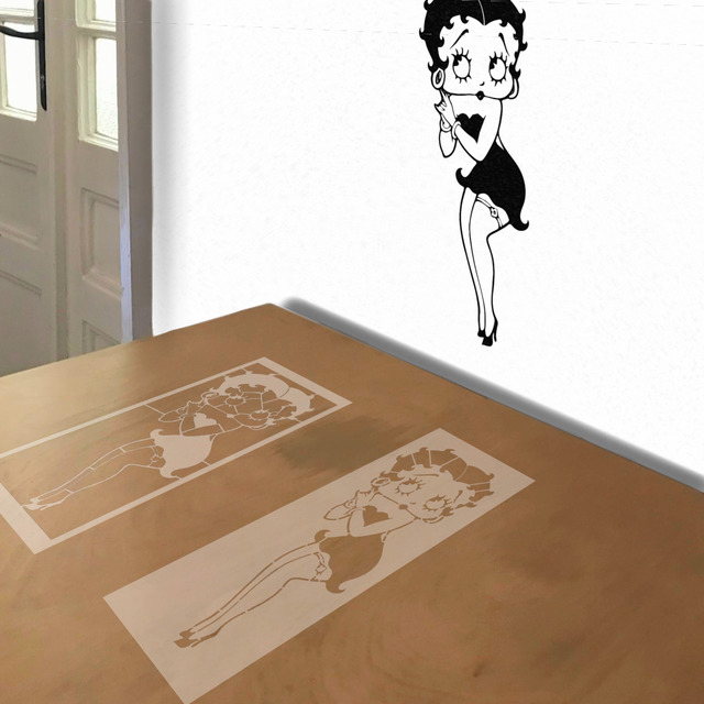 Betty Boop stencil in 2 layers, simulated painting