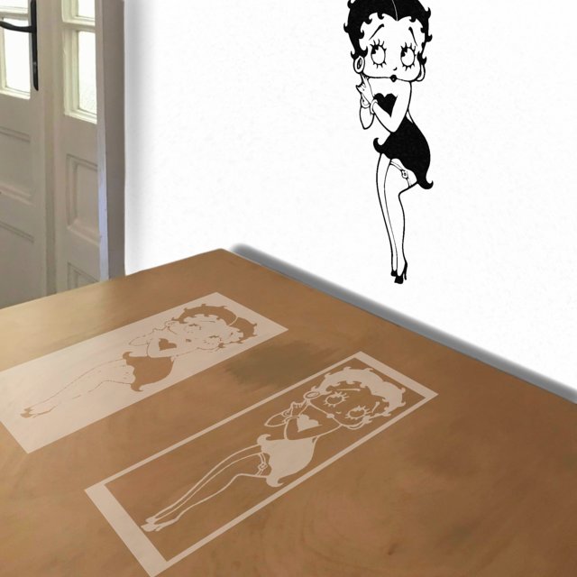 Betty Boop stencil in 2 layers, simulated painting