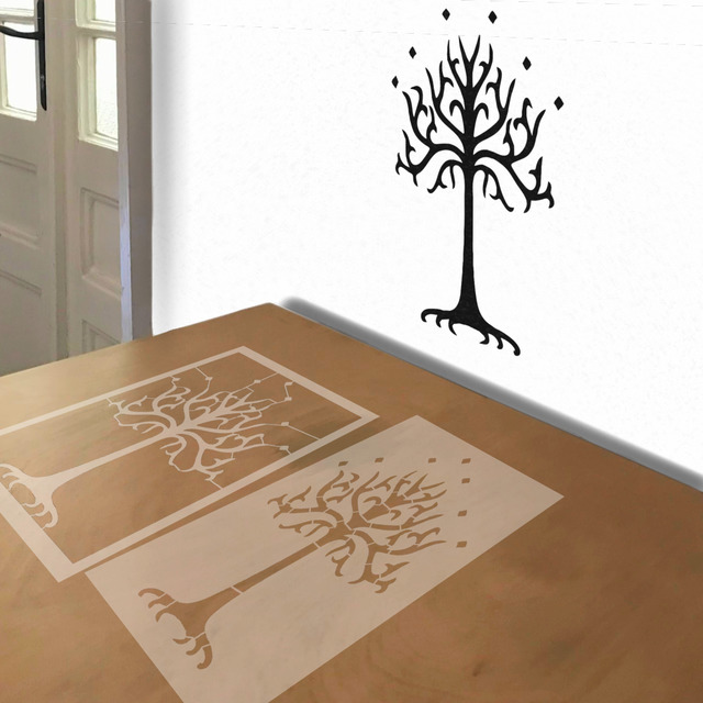 Tree of Gondor stencil in 2 layers, simulated painting