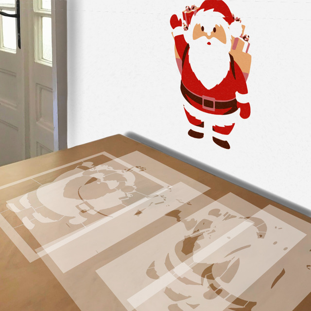 Santa Claus with Pack stencil in 5 layers, simulated painting
