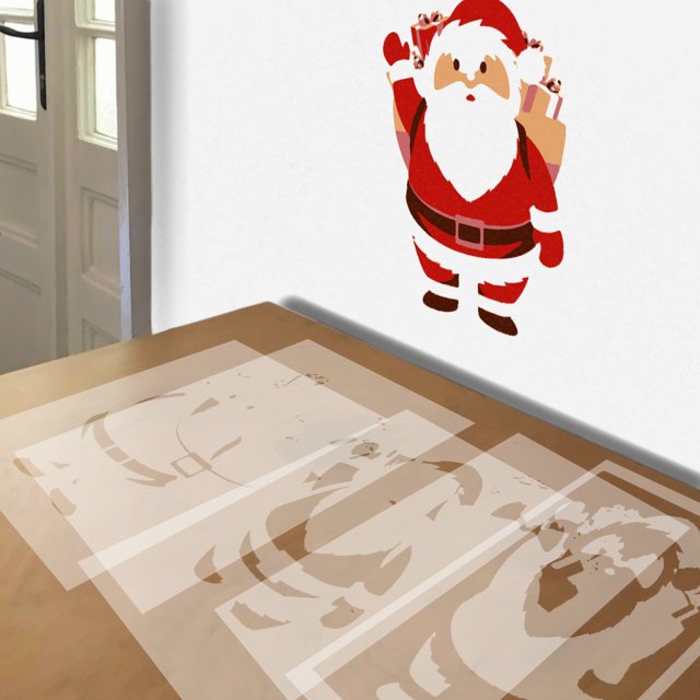 Santa Claus with Pack stencil in 5 layers, simulated painting