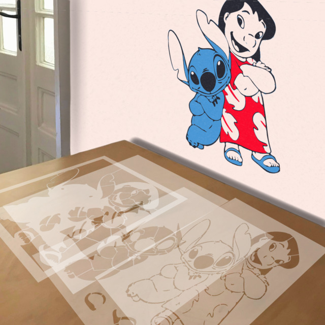 Lilo and Stitch stencil in 4 layers, simulated painting