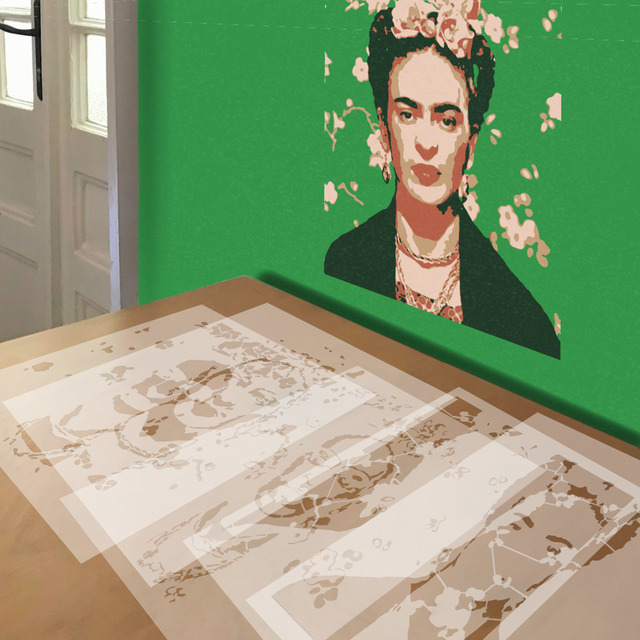 Frida Kahlo in Green stencil in 5 layers, simulated painting
