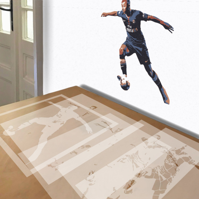 Kylian Mbappé in action stencil in 5 layers, simulated painting