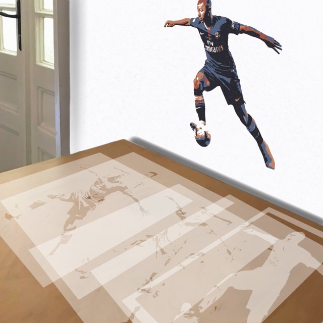 Kylian Mbappé in action stencil in 5 layers, simulated painting