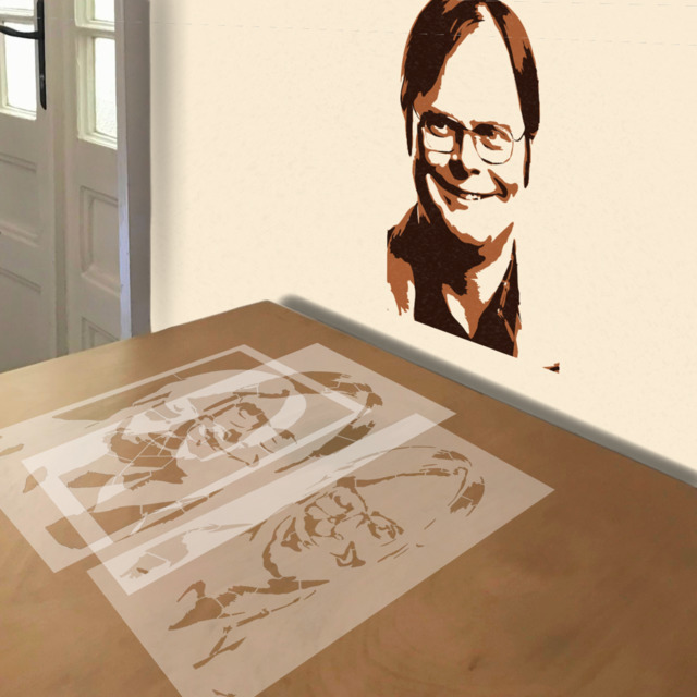 Dwight Schrute stencil in 3 layers, simulated painting