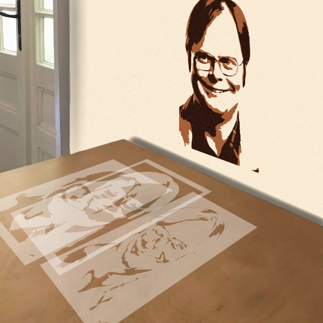 Dwight Schrute stencil in 3 layers, simulated painting