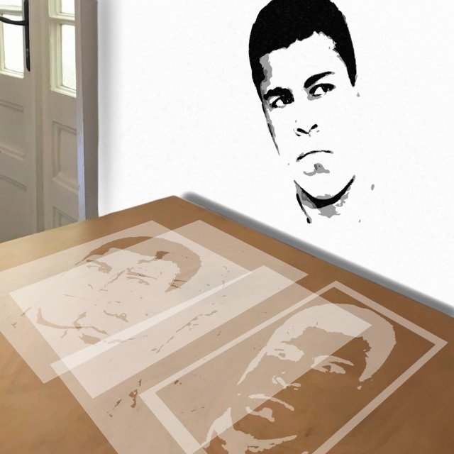 Ali stencil in 4 layers, simulated painting