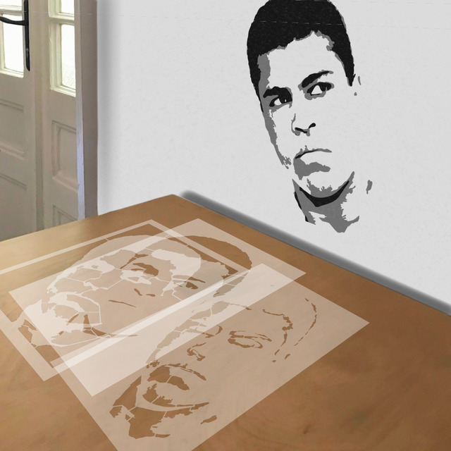 Ali stencil in 3 layers, simulated painting