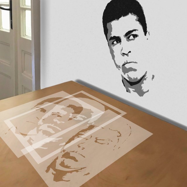 Ali stencil in 3 layers, simulated painting