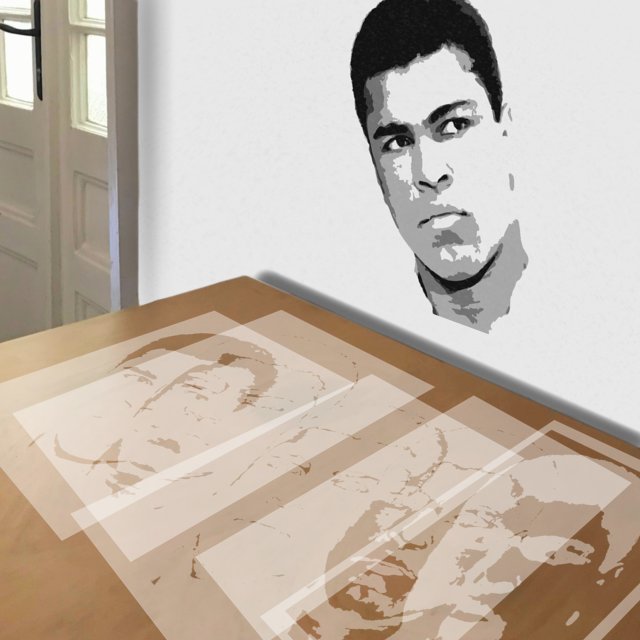 Ali stencil in 5 layers, simulated painting