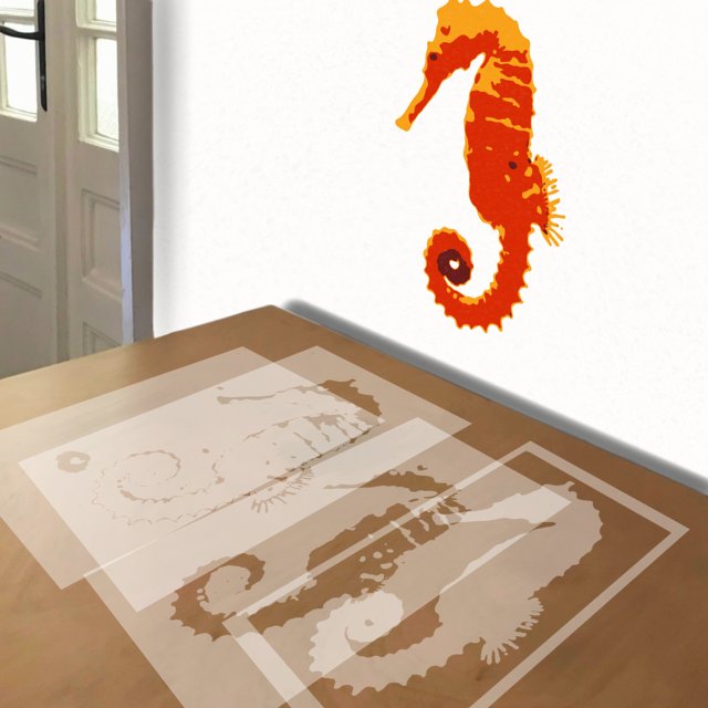 Seahorse stencil in 4 layers, simulated painting