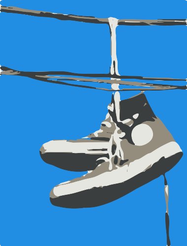 Stencil of Sneakers on Power Line