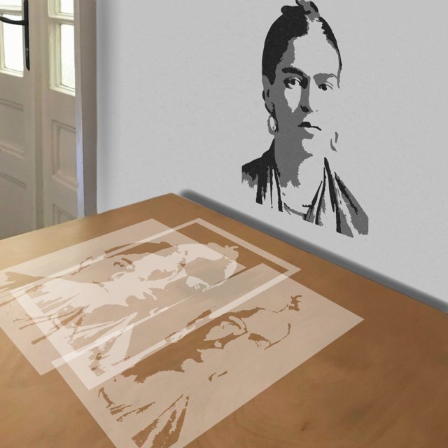 Frida Kahlo stencil in 3 layers, simulated painting